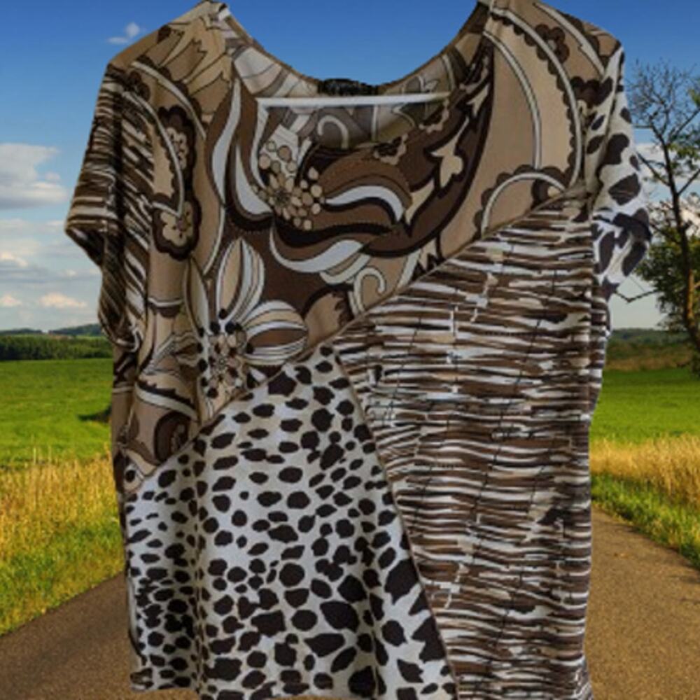 Jessica Max XL short sleeve animal print polyester blend stretch fall womans top